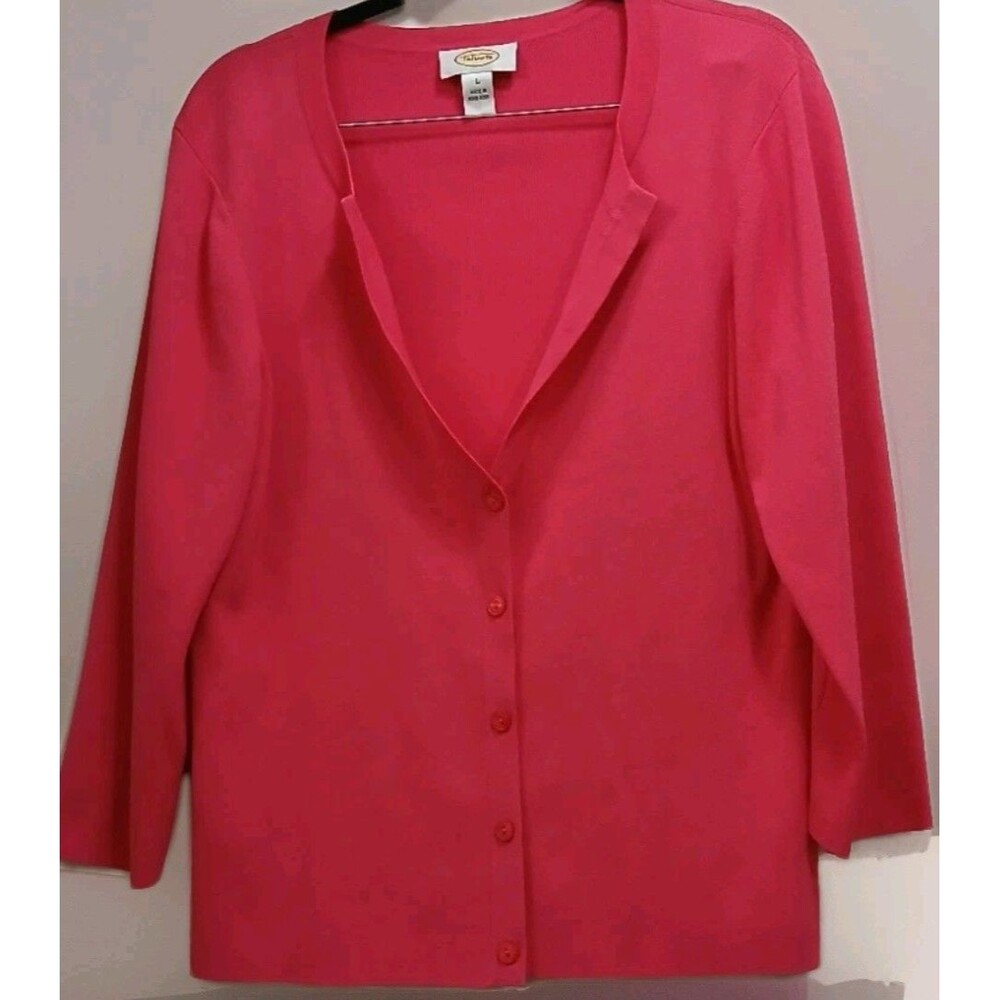 Talbots Women’s Large Pink V-Neck Button Cardigan Rib Knit Vintage Rayon Nylon